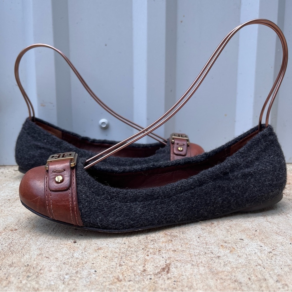 Tory Burch Flats Ambrose Wool Leather Navy Blue Gold Womens 7 - Picture 10 of 10